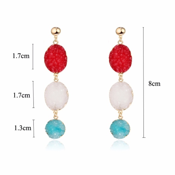 Sparkly Druzy Oval Dangle Earrings - Picture 2 of 2